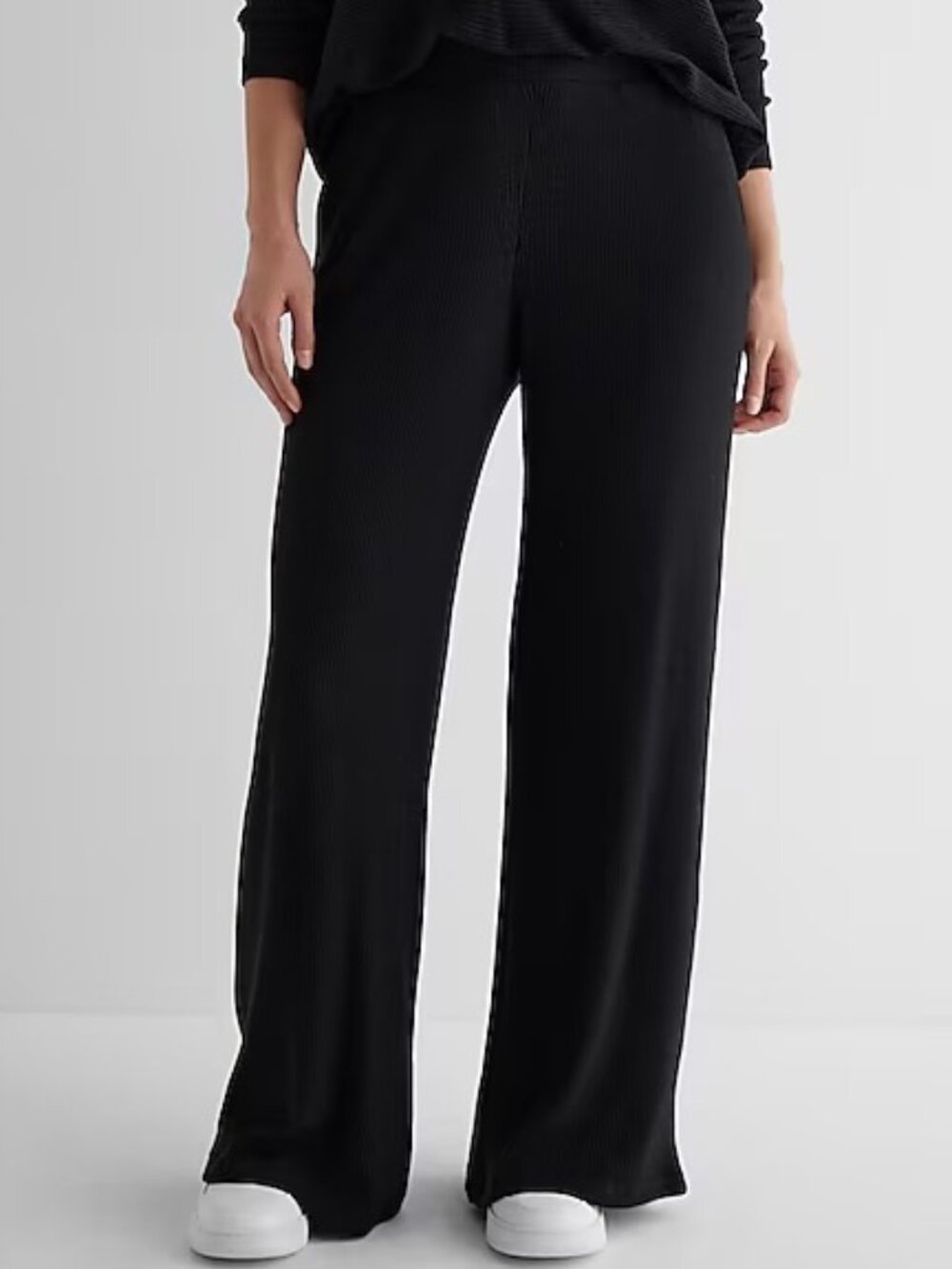High Waisted Ribbed Cozy Knit Pull On Wide Leg Pant